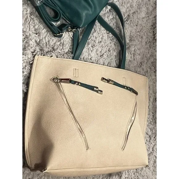 Steve Madden BQUEENIE Bisque Taupe Teal Tote Bag Purse Set NEW Rare - Picture 3 of 14